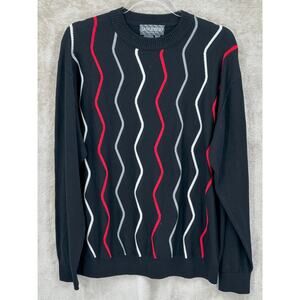 Sangiorgio Sweater Mens Large‎ Black Red Silk Cotton Crew Neck Pullover Classic
